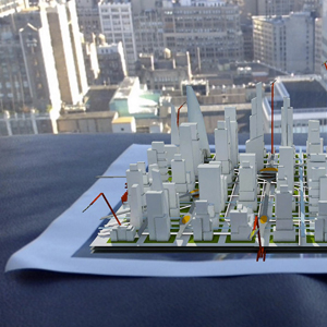 Small-scale model with comments integrated in 3D